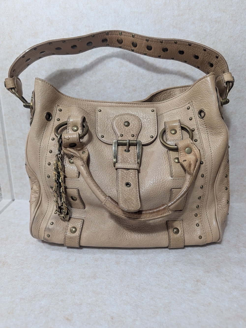 Vtg Y2K Betsey Johnson Studded Genuine Leather Hobo